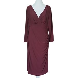 Ralph Lauren Long Sleeve Wrap-Front Midi Dress in Wine